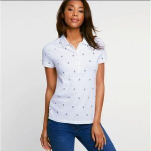 Nautica Womens Top White XL All-Over Anchor Print Knit  Polo Shirt Plus Size NEW